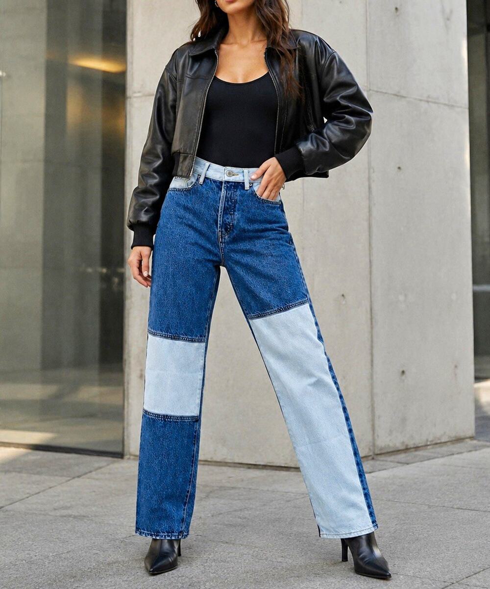 Pacsun Womens 25 Dad Jeans Two Tone Patchwork High Rise Straight Leg Blue